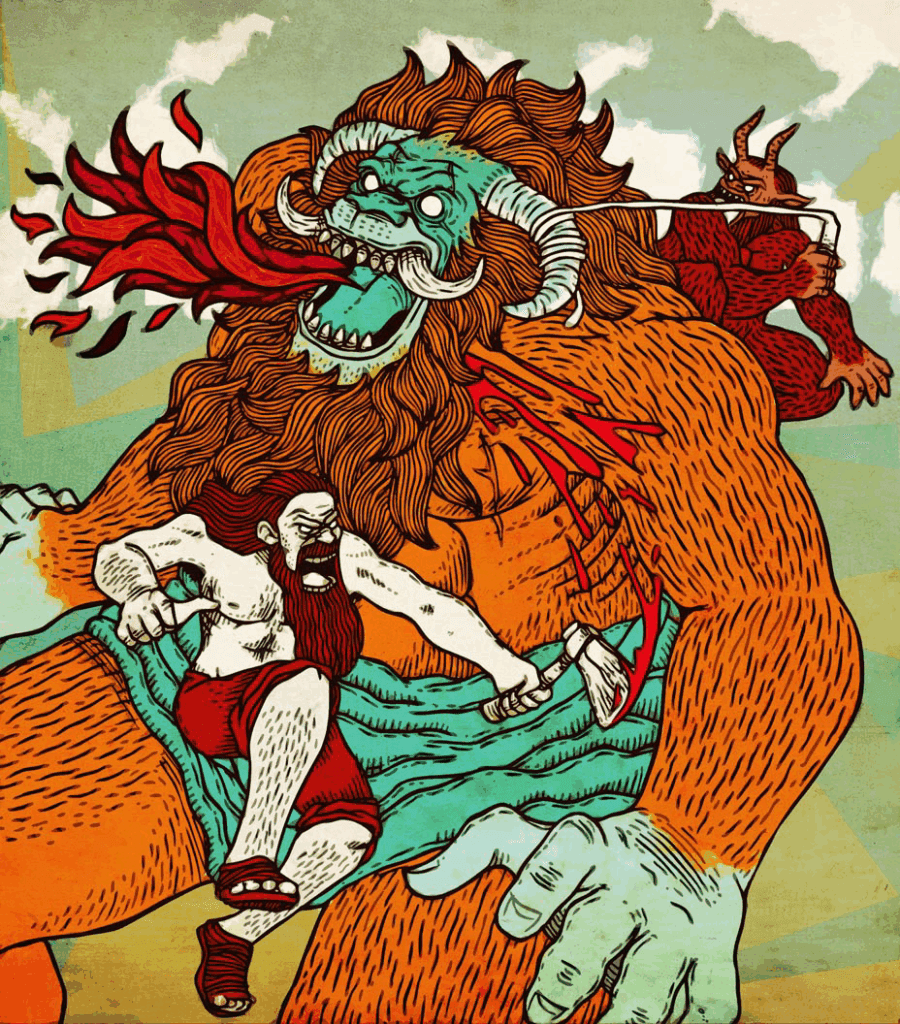 Épico Gilgamesh; Gilgamesh e Enkidu lutando contra o demônio Humbaba