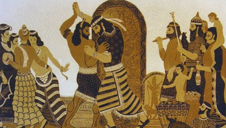Épico Gilgamesh; Gilgamesh lutando com Enkidu