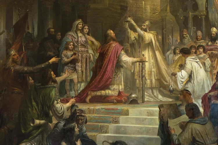 Coroação de Carlos Magno - pintura de Friedrich Kaulbach, em 1861. Patrísticas e Escolástica